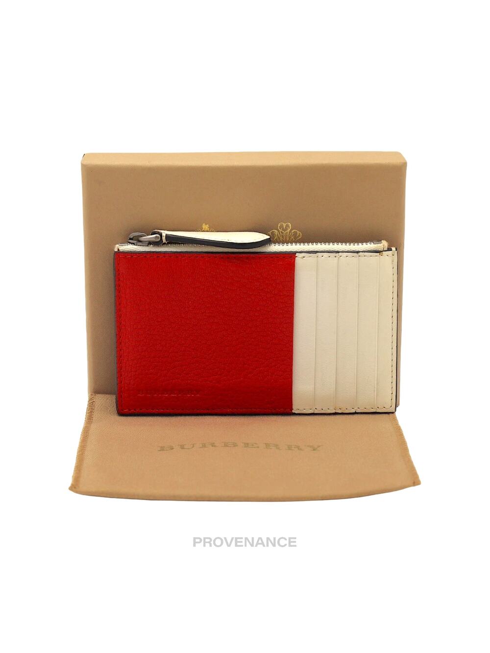 🔴 Burberry Two Tone Zip Card Wallet - Red/White